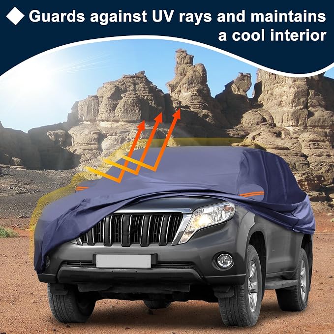 Navy Blue Heavy Duty Waterproof Car Cover for SUV 191"-199" - All-Weather UV Protected Outdoor Full Exterior Cover with Sun/Snow/Rain Resistance