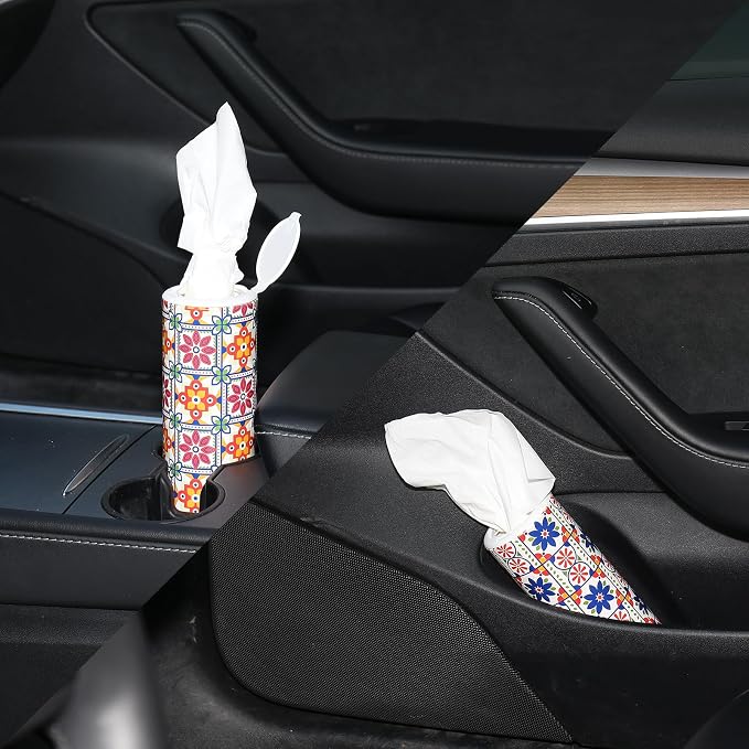 Modern Car Tissues Cylinder 4 Packs (4 Canisters/200 Tissues) - Plastic, Ct-3