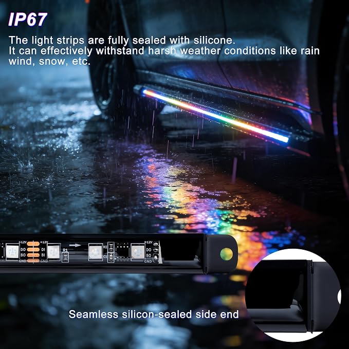 Underglow LED Lights for Cars - 8PCS RGB+IC Chasing Kit with 252 LEDs, IP67 Under Car Neon Lights with APP，Remote Control, Sound Active Multicolor Light Bar for Trucks SUVs RV, 12V Universal Fit