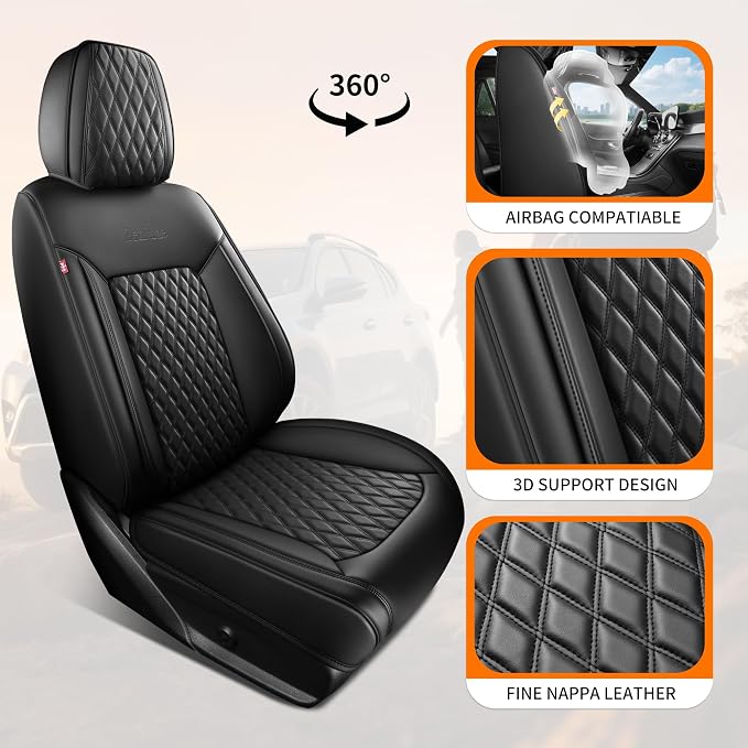 Black Thick Nappa Leather Automotive Car Seat Covers Set of 1 | Univerasal Precision Fit,3D Contoured,Full Coverage,Waterproof,ThickTexture Nappa Leather,for most Suvs Trucks Sedans