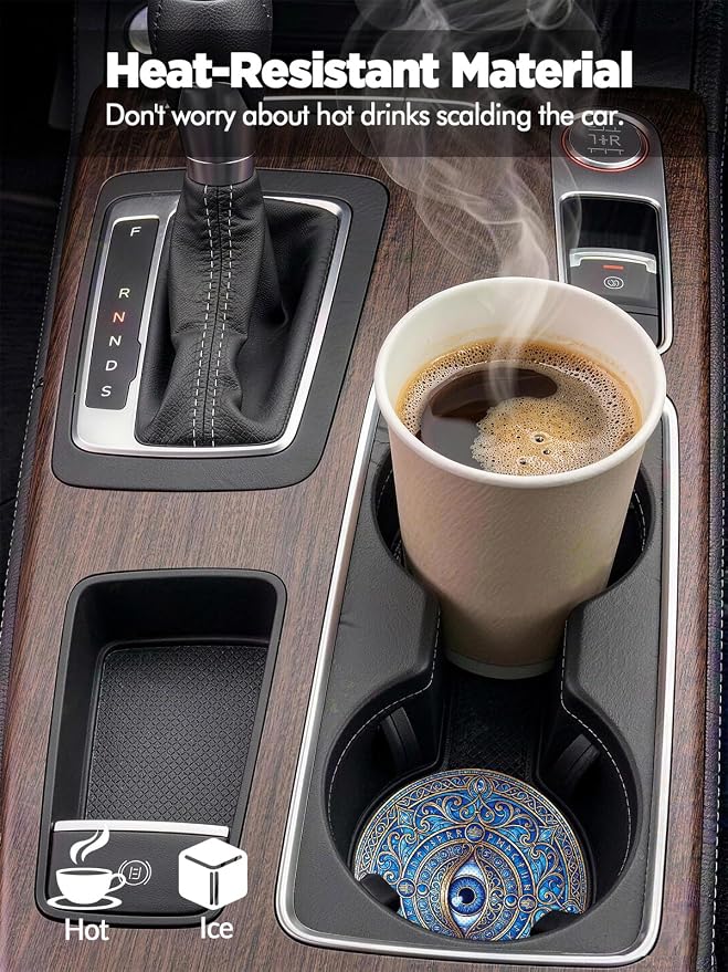 WOCOCN Car Coasters for Cup Holders - 2 Pack 2.75" Universal Rubber Car Cup Coaster, Non-Slip Waterproof Car Interior Accessories, Cute Car Decor Gifts for Women and Men (Blue Eyes)