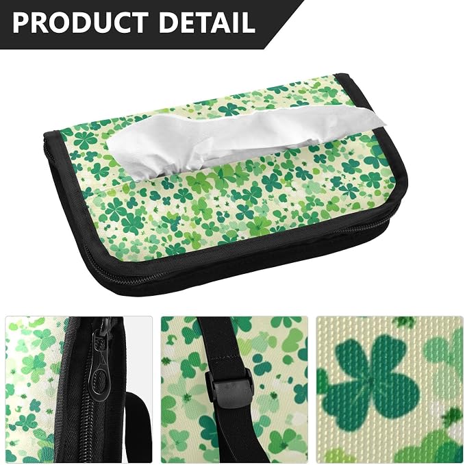 Car Visor Tissue Holder Mask Holder for Car, Car Tissue Box Sun Visor Napkin Holder Car Visor Accessories Adjustable Straps Reusable Durable Easy to Install Saint Patricks Green Clovers