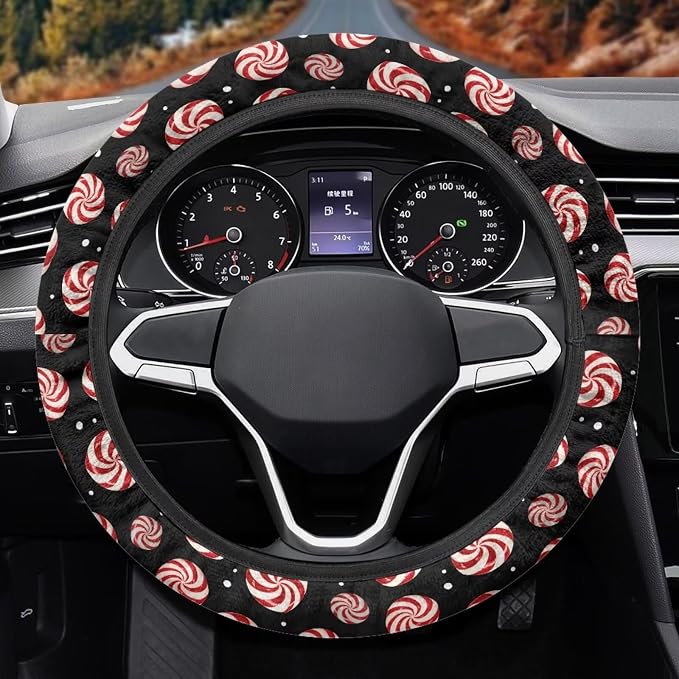 AFPANQZ Christmas Car Steering Wheel Cover Sweat Absorption Safe Driving | Candy Print, Sweat Absorbing Non-slip Steering Wheel Protection, Elastic Flexible Universal 14 to 15 inch