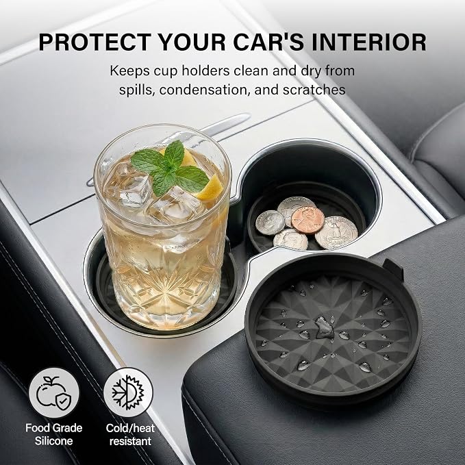 Car Coasters 3.15in[4 Pack] Car Accessories Fit for SUV and Trucks Silicone Mats Non-Slip, Car Cup Holders Insert Coasters, Car Interior Accessories, Decor, Gift Black