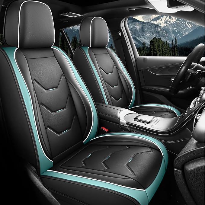 otoez Universal Leather Car Seat Covers 5 Seat Full Set Automotive Seat Protector Replacement Compatible with Most Honda Toyota Chevy Ford, Vehicles, Sedens, Trucks, SUVs (Green+Black,No Pillows)