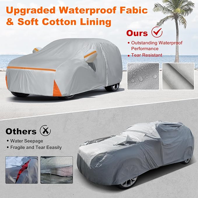 Car Cover for 2016-2026 Nissan Kicks, Waterproof Custom-fit All Weather Sun Rain UV Dust Snow Protection Outdoor Kicks Full Car Cover with Door Zipper and Cotton Lining-Grey