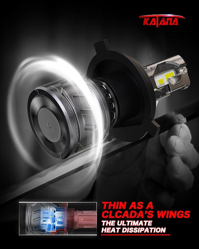 Katana H4 Bulbs, 9003 400% Brightness 6500K Plug and Play 1:1 Size Fog of 2 | Cooling Fan,360°Beam Angle,Super Bright