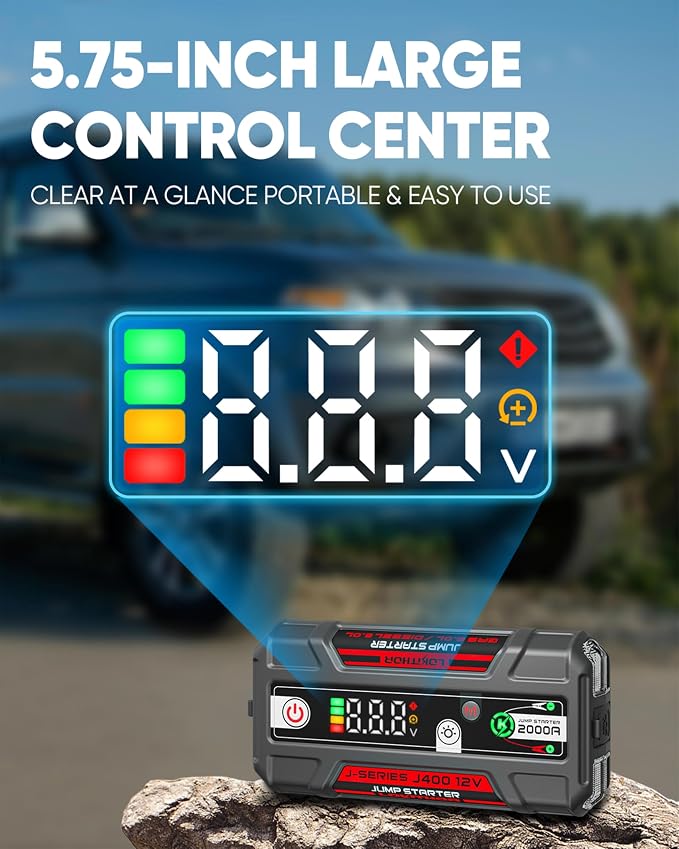 LOKITHOR J400 Jump Starter - 12V 2000A Lithium Battery Jump Pack, Portable Jump Box, Car Starter, Jumper Cables - for Up to 8.0L Gas & 6.0L Diesel Engines | ConnectMax Tech - Smart Digital Display
