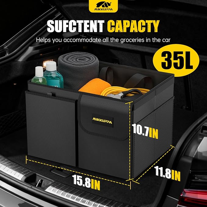 MIKKUPPA Car Trunk Organizer - 35L Collapsible Trunk Organizer with Lid, Sturdy Car Storage for SUV Auto Truck Van (Black, 2Pack)