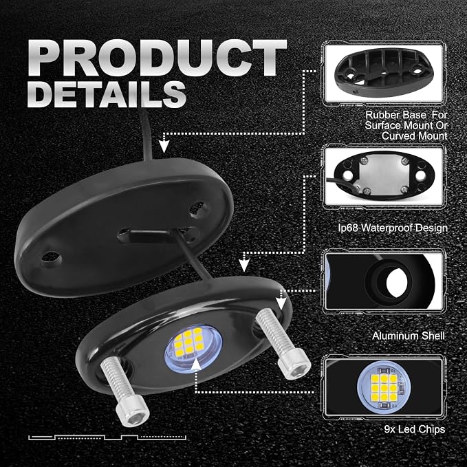 12 Pods LED Rock Lights Neon Underglow Light for Car Truck ATV SUV | Under Body Glow Light Trail Fender Lighting
