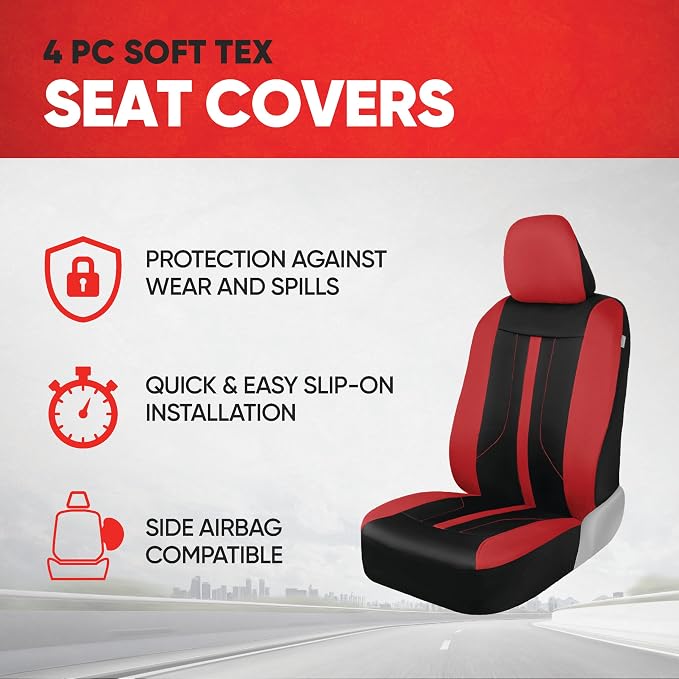 Motor Trend Red Cloth Car Seat Covers for Front Seats – Premium Automotive Bucket Seat Covers, Made for Vehicles with Removable Headrests, Interior Covers for Car Truck Van SUV