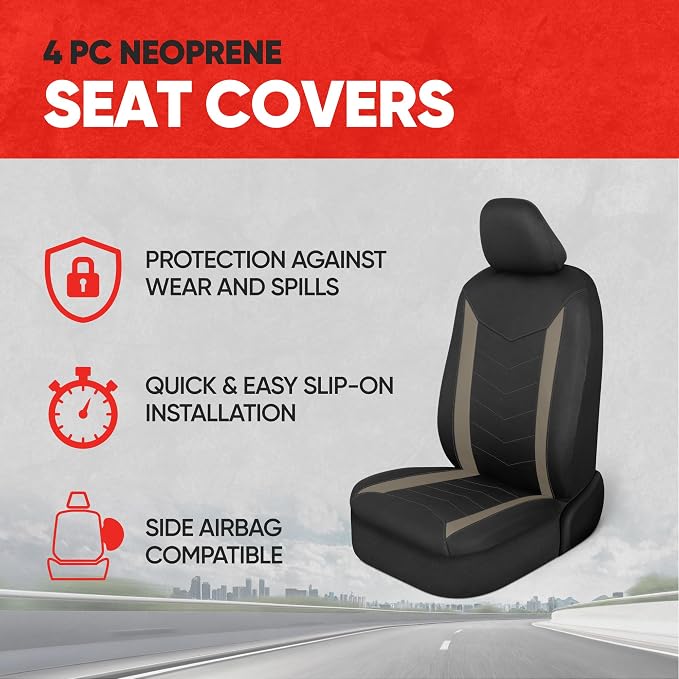 Motor Trend SpillGuard 2 Beige Seat Covers for Cars & Seat Covers for Trucks - Neoprene Lining Waterproof Car Seat Covers Front Seats Only - SUV Seat Covers Protector - Forros para Asientos de Carro
