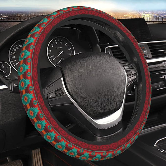 Red Southwestern Steering Wheel Cover for Women Men Girls, Universal 15 Inch Anti Slip Steering Wheel Protector Car Accessories Interior for Auto Truck SUV