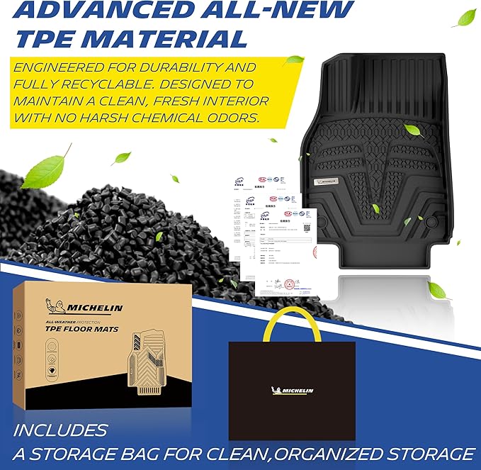 Michelin Vehicle Mat, All-Weather TPE Custom Fit Liner for Tesla Model Y 5 Seat Floor Mats 2025-2027 (3 Piece), Elite