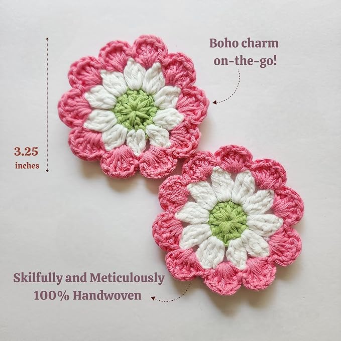Cotton Car Coasters 2pc Car Cup Coasters Cute car Accessories for Women car Coaster for Cup Holders (Peony Pop)