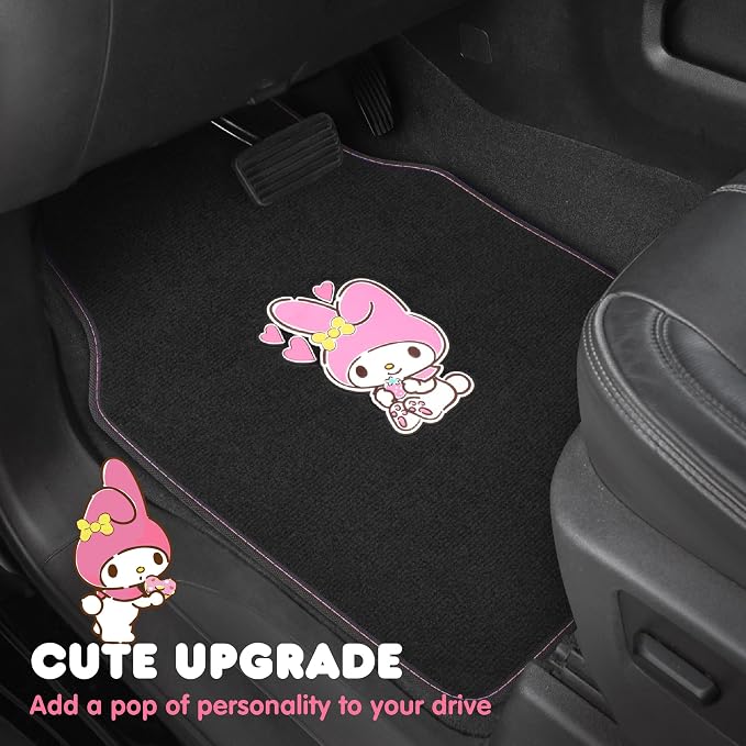 Car Floor Mats - Universal Fit for Cars, SUVs & Trucks - Black Hello Kitty Accessories - Carpet Car Mats Front & Rear Set, 4 Piece Cute Car Accessories