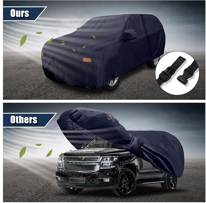 X AUTOHAUX SUV Car Cover for Chevrolet Tahoe 4 Door 2007-2024 Outdoor Waterproof Sun Rain Dust Wind Snow Protection 190T PU W/Driver Door Zipper Navy Blue