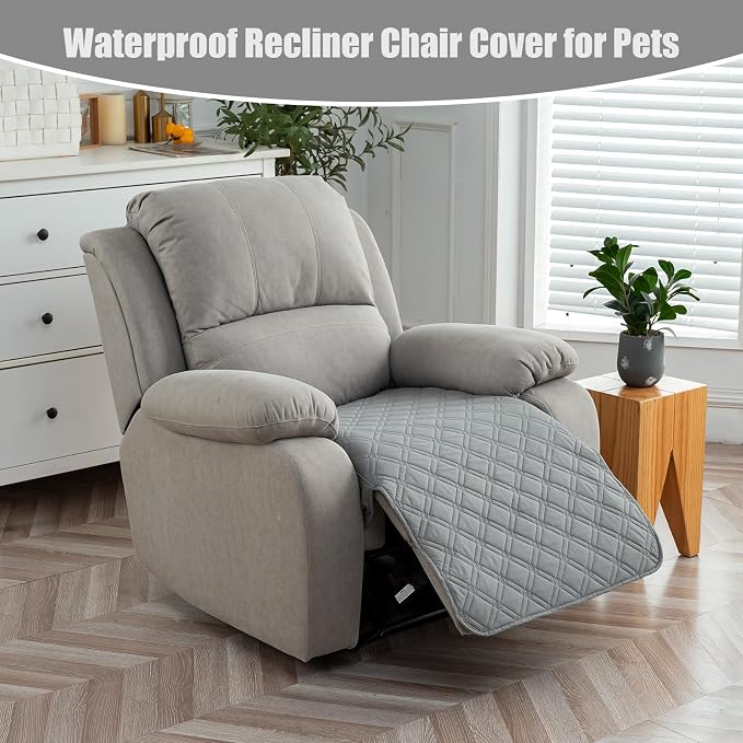 Genina Waterproof Recliner Chair Covers, Recliner Cover for Dog Pets Friendly, Washable Antislip Reclining Chair Cover Furniture Protector, Sofa Slipcover for Living Room(23.6inch/Light Grey)