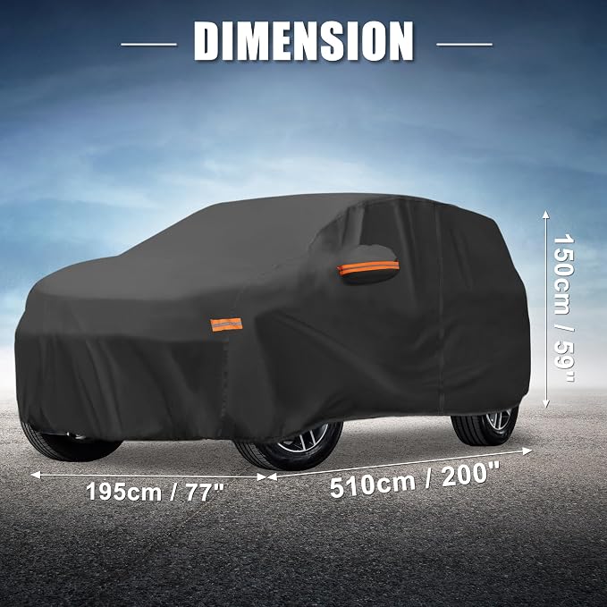 X AUTOHAUX Car Cover for Toyota Highlander 210D-PU Outdoor Full Car Cover All Weather with Door Zipper for Waterproof Windproof Sun Rain Snow Protection