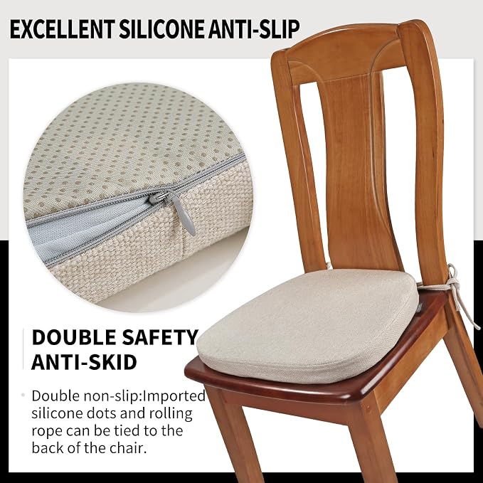 SINOSSO 6 Pack Memory Foam Chair Cushions for Dining Chairs, Friendly Woven Fabric 16" U-Shape Comfortable Kitchen Chair Pads, Removable Slip Resistant Seat Cushions (Set of 6, Oatmeal Beige)