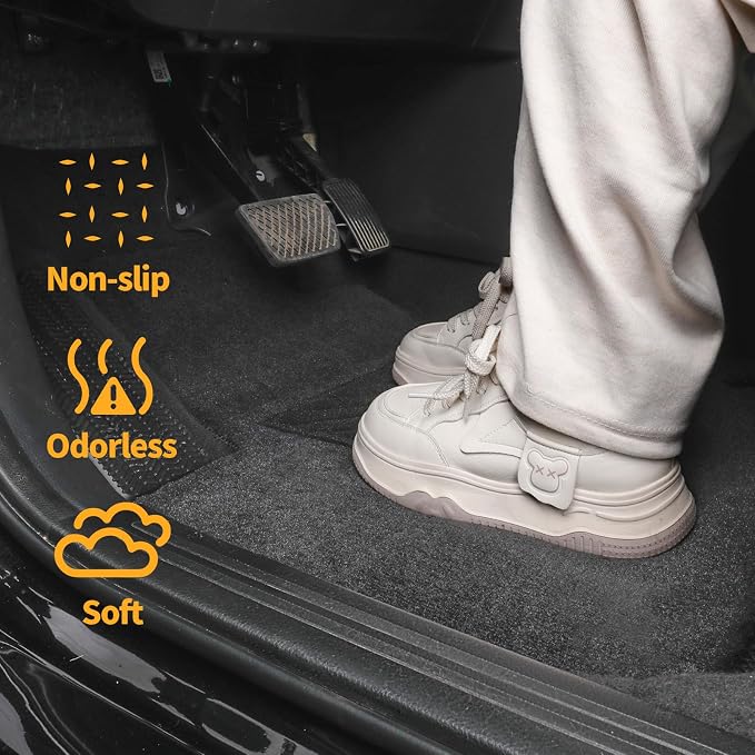 EKR All-Weather Universal Floor Mats,Thick Anti-Slip Car Carpet(Black) | 0.5 in-Thick Anti-Slip Automotive Floor Mat with Driver Heel Pad Fit for SUV/Vans/Sedans/Trucks,Black 4pcs Full set