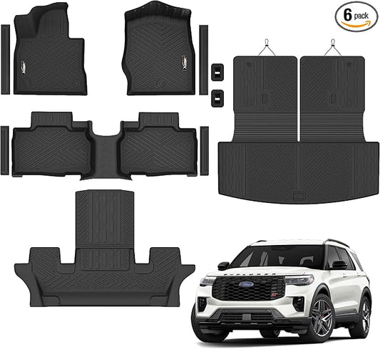 Floor mats for 2020-2025 2026 Ford Explorer 6 Seats Trunk Mat with Backrest Mat All Weather TPE Rubber Cargo Liner for 2020 2021 2022 2023 2024 2025 2026 Ford Explorer Accessories