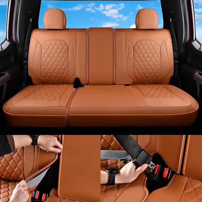 Huidasource Fit for Brown Chevy Silverado/GMC Sierra Rear Seat Covers, Thickened Split Nappa Leather Truck Back Seat Cover 2007-2013&2019-2026 1500, 2020-2026 2500HD 3500HD Crew Cab WT LS LT