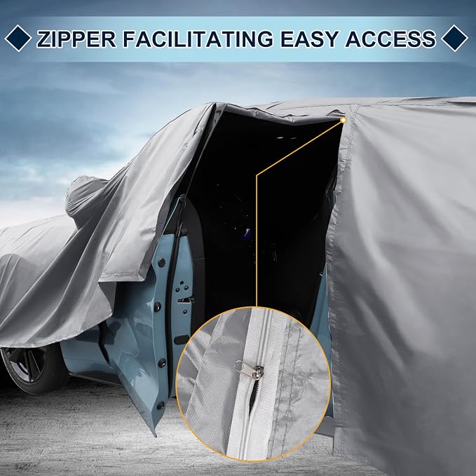 Silver Tone Heavy Duty Waterproof Car Cover for Sedan 169"-175" - All-Weather UV Protected Outdoor Full Exterior Cover with Sun/Snow/Rain Resistance