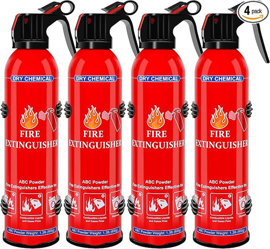 4 Pack ABC Fire Extinguishers for Home & Vehicle, 600ml Dry Chemical Fire Extinguisher with Mounting Bracket – Ideal for Kitchen, Car, Boat, RV & Business Safety