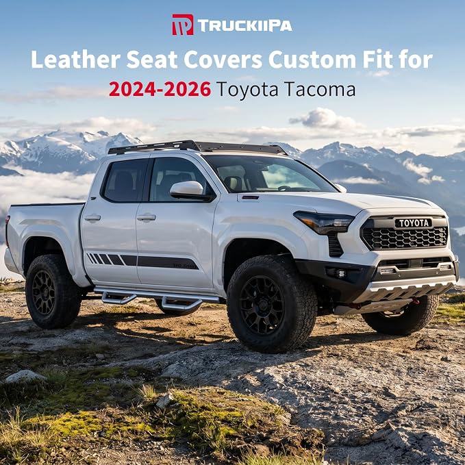 Truckiipa Front Seat Covers for Toyota Tacoma, Waterproof Leather Seat Protectors Truck Seat Covers Fit for 4th Gen 2024-2026 Toyota Tacoma Double Crew Cab, Front Pair, Gray