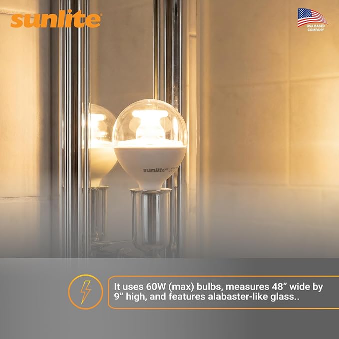 Sunlite G16.5 Light Bulb LED, 5 Watts (40W Equiv.), 350 Lumens, Dimmable, Type G Globe Shape E12 Candelabra Base, Short Bulbs, Vanity Mirror Bulbs, 3000K Warm White, Clear, 6 Count