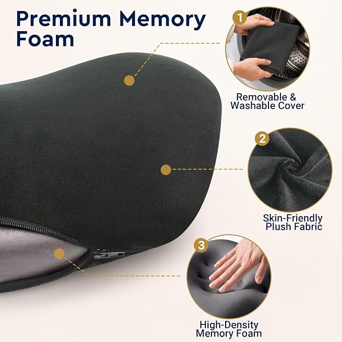Lumbar Support Pillow for Office Chair - Ergonomic Lower Back Support Pillow with Adjustable Strap, C-Curve Back Cushion with T-Support Core for Car Seat, Gaming Chair, Desk Chair, Grey