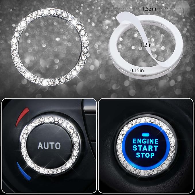 CAR PASS 11 PCS Bling Diamond Car Mats Set for Women Girls, Sparkly Rhinestone Steering Wheel Cover, Waterproof Floor Mats Universal Fit for SUV,Vans,Sedans,Trucks Anti-Slip, Interior Sets Silver