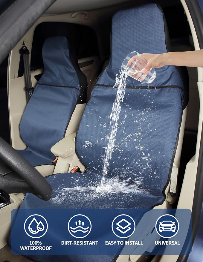 Waterproof Car Seat Cover Automotive Seat Covers for Cars Trucks and SUVs Car Seat Cover Protector Front Seats Navy-2