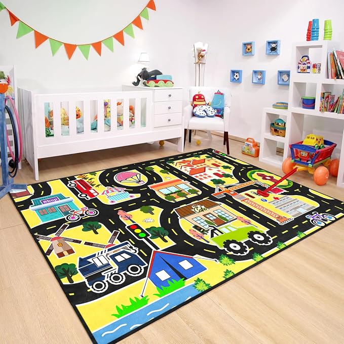 Road Map Carpet for Kids - Kids Rugs for Playroom Car Rugs for Boys Toy Play Mats for Floor City Rug Play Mat, 2. 5x4 Feet
