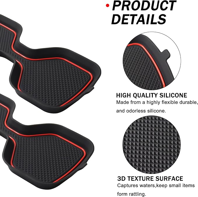 Cup Holder Coaster for Kia Telluride Accessories 2020 2021 2022 2023 2024 2025 Non-Slip Silicone Cup Holder Insert Mat Center Console Protector Liner Pad Interior Decoration 6Pcs (Red Trim)