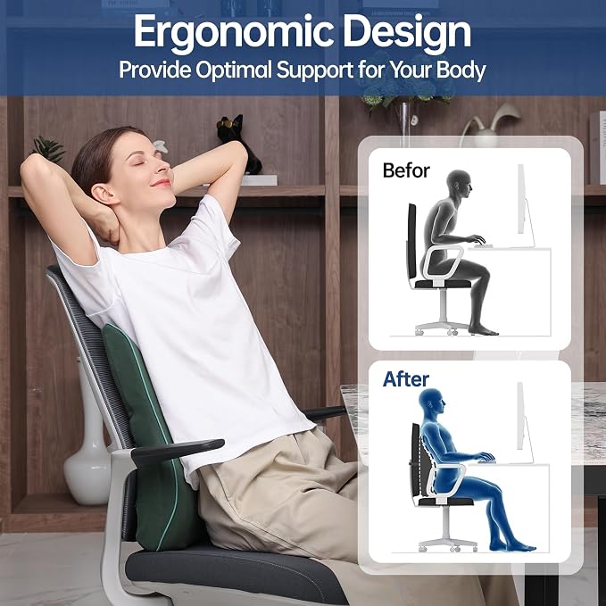 Soft Comfortable Memory Lumbar Support Pillow Back Cushion for Office Chair | Built-In Adjustable Straps Secure Reduce Back Soreness Pressure Distribution Breathable Premium Fabric Long-lasting Support
