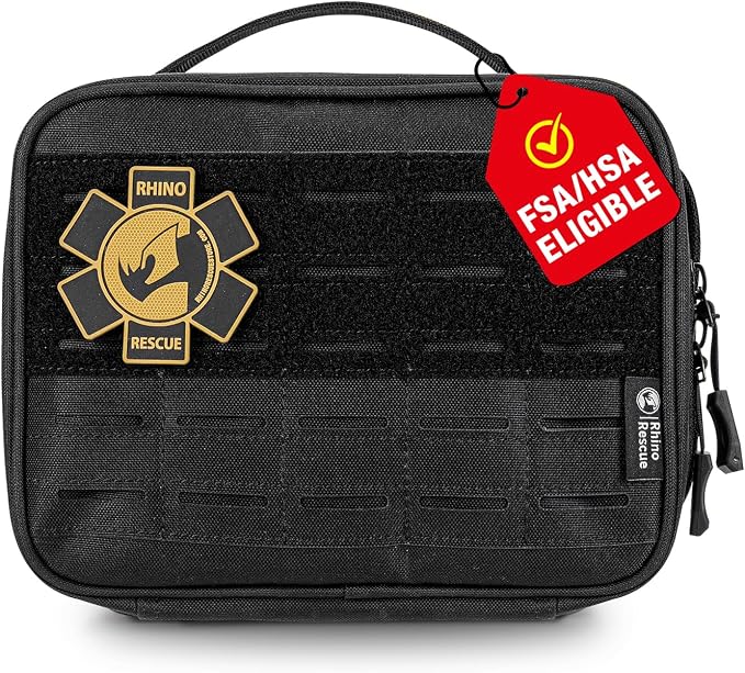RHINO RESCUE Vehicle IFAK Trauma Kit with CAT Tourniquet Black | Car Headrest Pack, Molle System, TCCC Compliant, Trauma First Aid Kit, Vehicle/Backpack Mount, HSA/FSA Approved