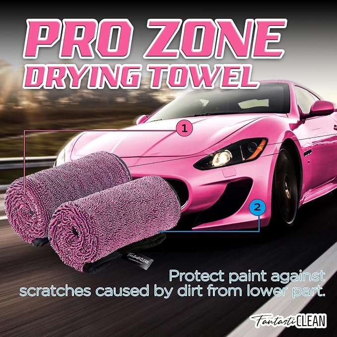 Fantasticlean Microfiber Car Drying Towels- 2 Pack, 32‘’ by 24'' (Pink) | Dual-Colored Twisted Loop, Ultra Absorbent, Scratch-Free Premium Detailing Cloth for Car, RV, Motorcycles, Trucks