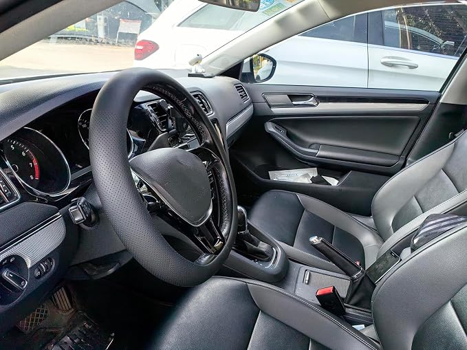 XHRING Car Steering Wheel Cover for Mazda CX5/CX-5 CX50/CX-50 CX3/CX-3 CX30/CX-30 CX9/CX-9 Mazda 3 Mazda 5 Mazda 6 MX-5 Miata CX-7 RX-8 GS GT Sport Touring Accessories, 2026 Black Leather 14 1/2"-15"