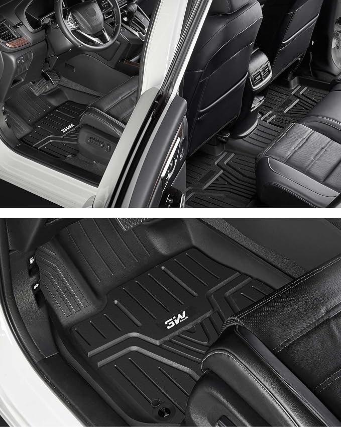 3W Floor Mats Fit for 2026 2025 2024 2023 Honda CR-V(Include Hybrid & CRV FCEV), Custom Fit Floor Liner for 1st 2nd Row Floor Liner TPE All-Weather Car Liners Black