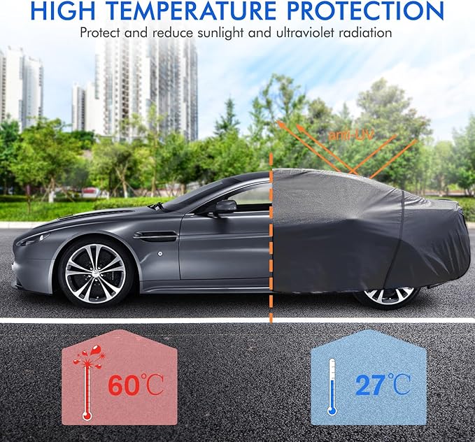 6 Layers Car Cover Waterproof All Weather Car Cover Waterproof All Weather, Outdoor Full Exterior Cover Rain Sun UV Snowproof Protection with Zipper Cotton for Sedan (190-195 inch)
