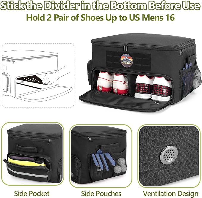 GOBUROS Golf Trunk Organizers for Car Truck SUV, Golf Storage Bag for Men | Golf Car Locker Organizer with Compartment for Shoes Up to US Mens 16, Golf Shoe Bag for Balls Tees Glove Accessories