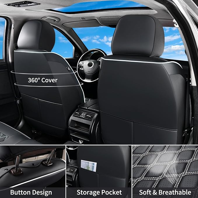 Huidasource Fit for Truck Seat Covers Chevy Silverado/GMC Sierra, Chevrolet Seat Covers, 1500 2007-2013&2019-2026, 2500HD 3500HD 2020-2026 Crew Double Extended Cab, Thickened Nappa Leather Black&White