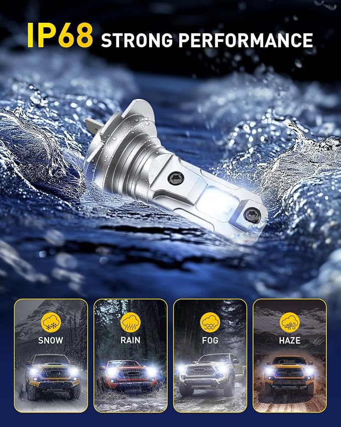 AUXITO H7 Bulbs, 500% h7ll LED Super Bright, Mini Size, Plug N Play, Long Lifespan, 2PCS