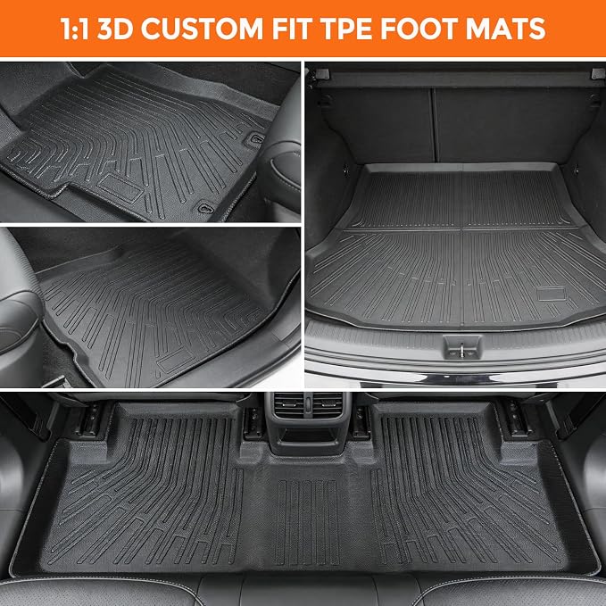 Floor Mats for Honda Civic 2006-2011 (for Sedan, Not for Coupe or Hybrid) | Custom Fit Heavy Duty TPE All Weather Protection, Waterproof Non-Slip Black (Two-Row Floor Mats & Cargo Liner)