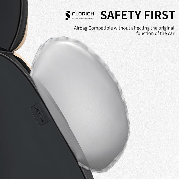 FLORICH Seat Covers, Car Seat Covers Front Seats, Luxury Nappa Leather Seat Covers, Breathable and Waterproof Car Seat Protector 2 Seat, Automotive Seat Covers Universal for Most Cars-Black&Beige