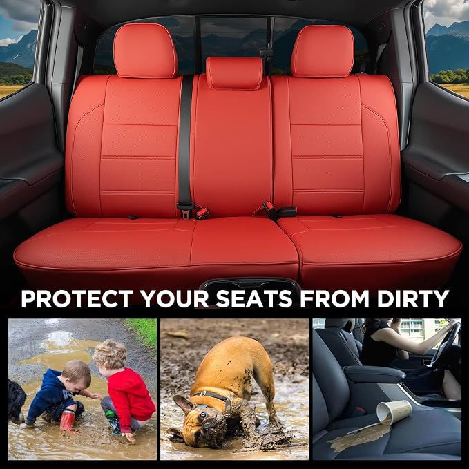 DrCarNow for Toyota Tacoma Seat Covers 2016-2019 2020 2021 2022 2023 for Tacoma Truck Leather Seat Cover SR SR5 Limited TRD Pro Crew Cab/Double Cab for 3rd Gen Tacoma Accessories-Red