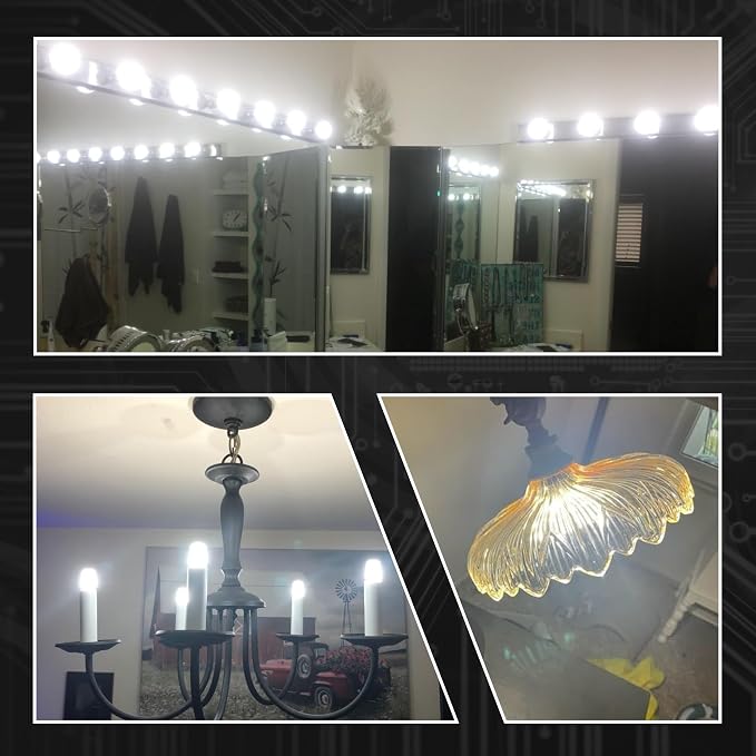 25W Equivalent Decorative Candelabra Bulb Daylight White 6000K E12, 4 Pack | 2 Watt, AC120V, 300lm, Small Base Idear for Ceiling Fan Chandelier Bathroom Vanity Mirror Light Dryer Drum Bulb, Non-Dimmable