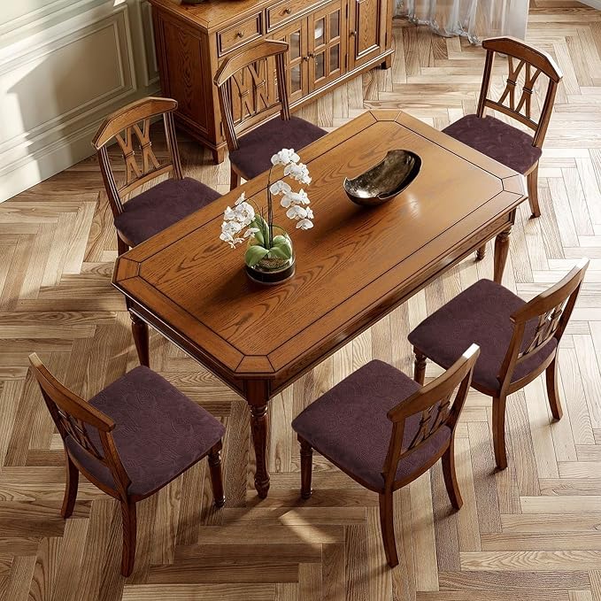 Waterproof Seat Cover for Dining Room Chair Seat Covers Washable Kitchen Chair Seat Slipcovers Protector (Chocolate, 6 PCS)